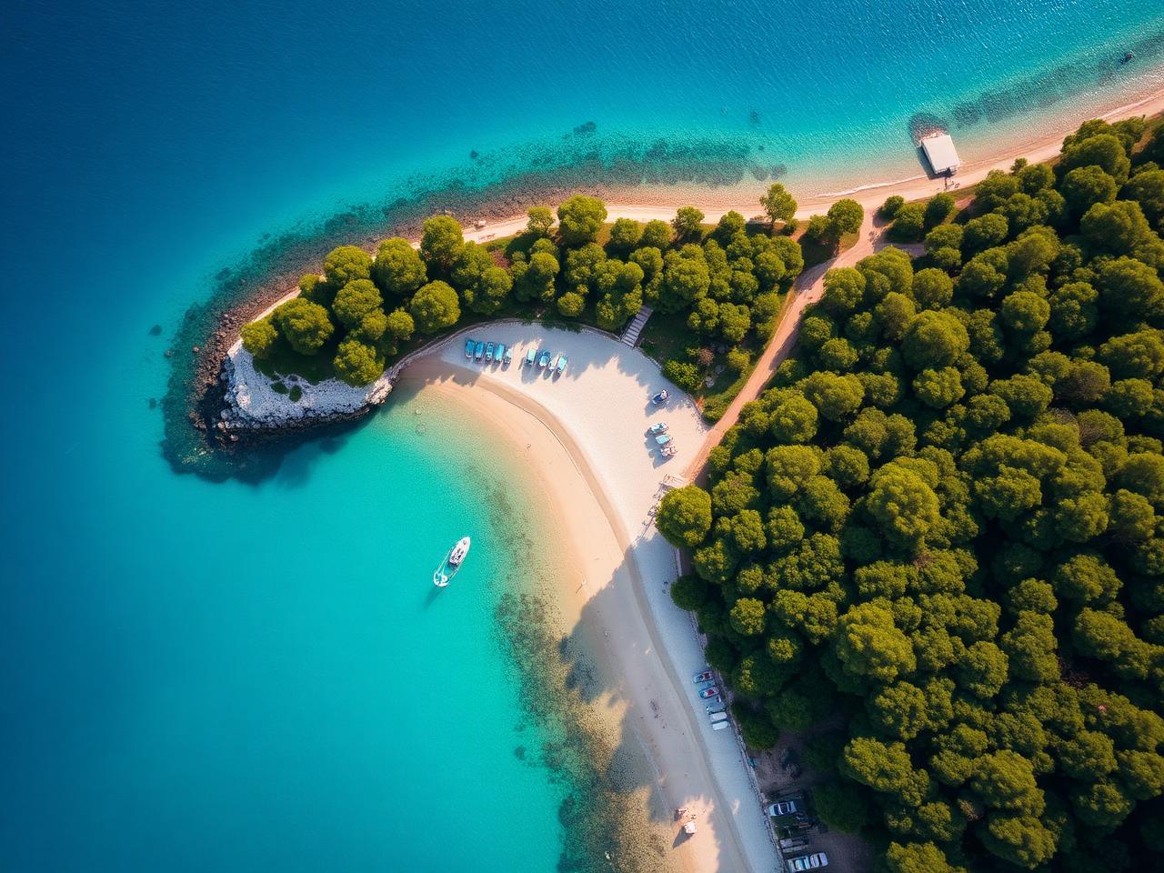 Xenia Beach — the crescent bay from above